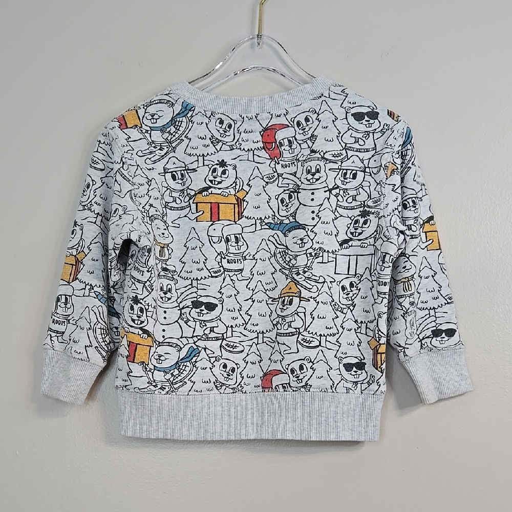 🇨🇦 Roots Kids Gray Cartoon Beaver Winter Sweatshirt, Size T3 ~ EUC - Picture 2 of 8